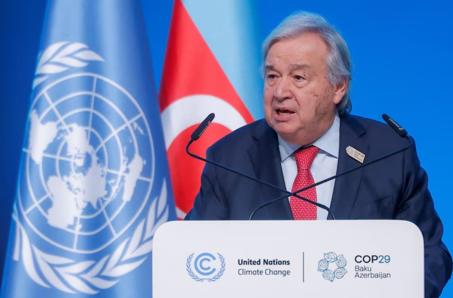 Tổng thư ký Liên hợp quốc Antonio Guterres phát biểu tại phiên khai mạc Hội nghị lần thứ 29 Các bên tham gia Công ước khung của Liên hợp quốc về Biến đổi khí hậu (COP29) ngày 12/11/2024. Ảnh: REUTERS