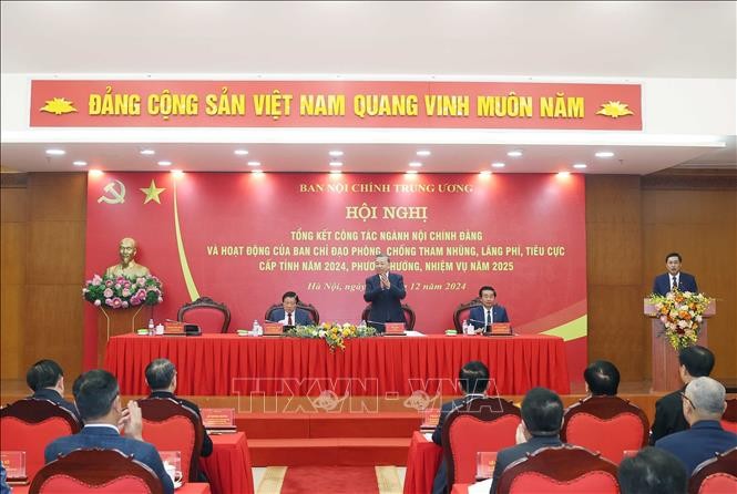 Tổng Bí thư dự Hội nghị triển khai công tác ngành Nội chính Đảng năm 2025. Ảnh: Thống Nhất/TTXVN