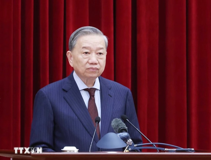 Tổng Bí thư Tô Lâm phát biểu khai mạc Hội nghị Ban Chấp hành Trung ương Đảng khóa XIII. Ảnh: Thống Nhất/TTXVN