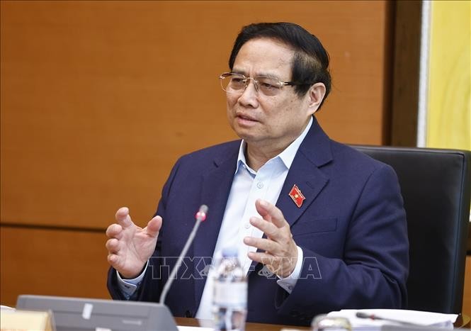 Thủ tướng Phạm Minh Chính, Đại biểu Quốc hội Thành phố Cần Thơ phát biểu. Ảnh: Doãn Tấn - TTXVN