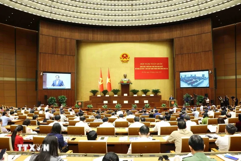 Toàn cảnh hội nghị toàn quốc quán triệt, triển khai thực hiện Nghị quyết Hội nghị lần thứ 11 Ban Chấp hành Trung ương Đảng khóa XIII. Ảnh: Phương Hoa/TTXVN