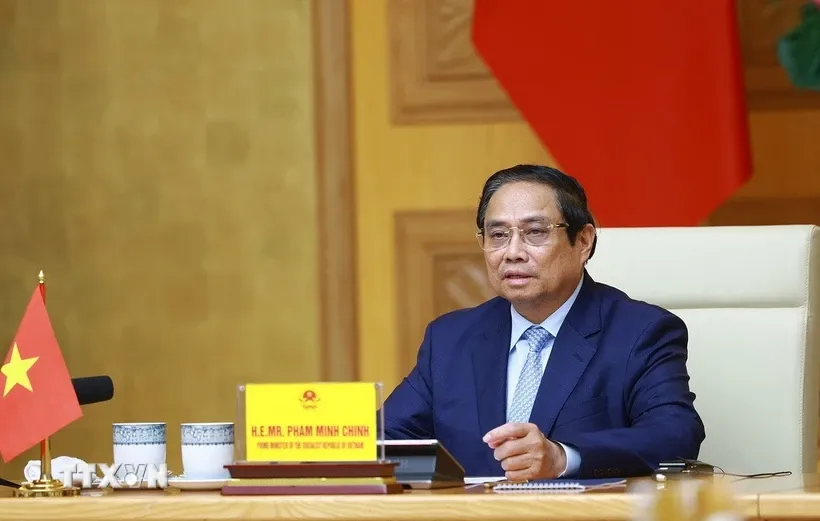 Thủ tướng Phạm Minh Chính phát biểu tại Hội nghị cấp cao trực tuyến về khí hậu. Ảnh: Dương Giang/TTXVN