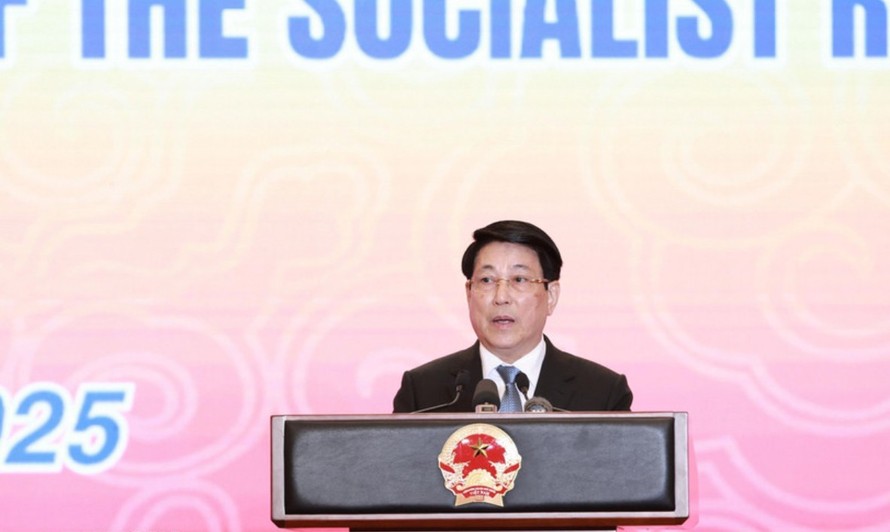 Chủ tịch nước Lương Cường phát biểu chào mừng. Ảnh: Lâm Khánh