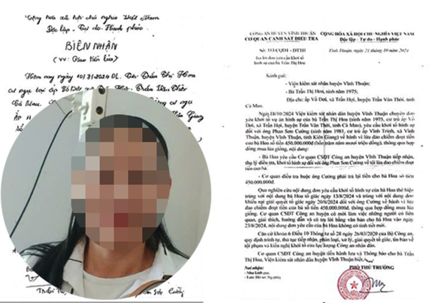 Cô giáo Trần Thị Hoa (ảnh nhỏ) và các tài liệu có liên quan đến vụ việc. 