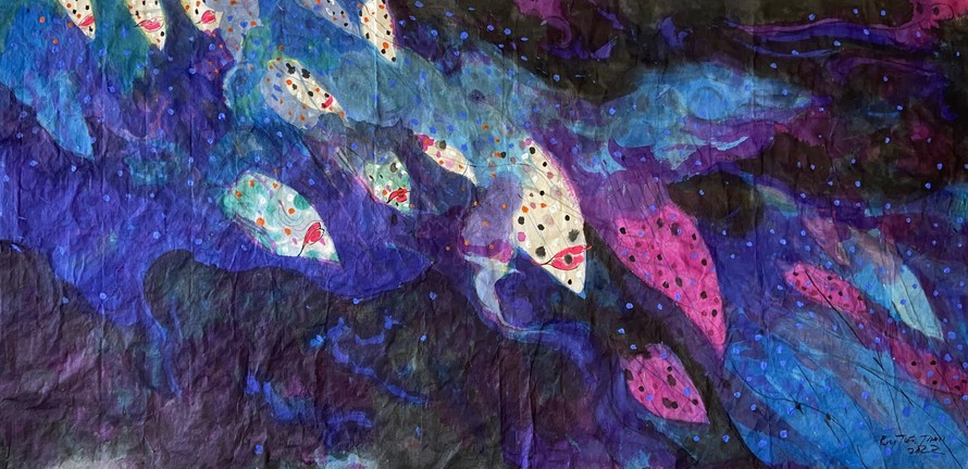 Tác phẩm "Những thiên thần đêm 2" trên giấy dó của Bùi Tiến Tuấn