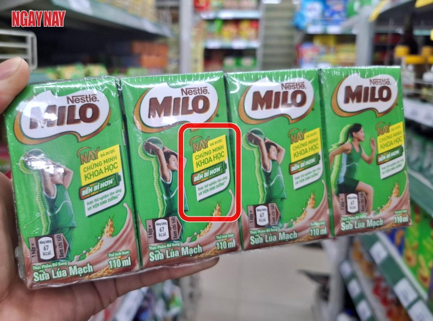 Nestlé Việt Nam dùng dòng chữ "được thử nghiệm lâm sàng bởi Viện Dinh dưỡng" để quảng cáo sữa lúa mạch Milo. Ảnh: Lê Xuân Thọ