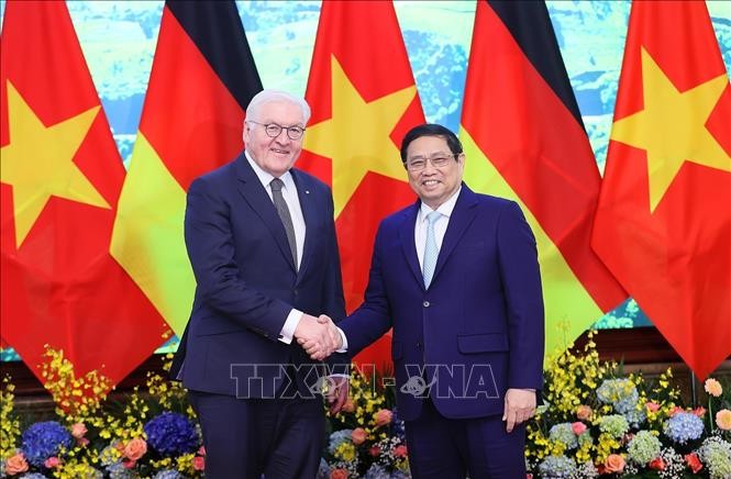 Thủ tướng Phạm Minh Chính hội kiến Tổng thống CHLB Đức Frank-Walter Steinmeier. Ảnh: Dương Giang/TTXVN.