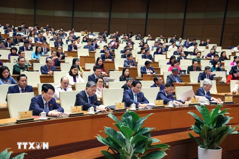 Đại biểu Quốc hội biểu quyết thông qua các luật và nghị quyết. Ảnh: Văn Điệp/TTXVN.