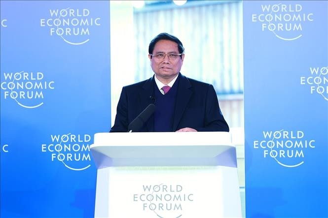 Thủ tướng Phạm Minh Chính chủ trì Phiên đối thoại chiến lược quốc gia Việt Nam WEF. Ảnh: Dương Giang/TTXVN.