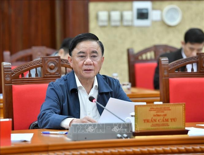 Đồng chí Trần Cẩm Tú, Ủy viên Bộ Chính trị, Thường trực Ban Bí thư chủ trì giao ban. Ảnh: Phương Hoa/TTXVN