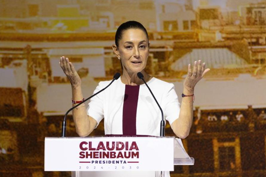 Tổng thống đắc cử Mexico Claudia Sheinbaum phát biểu tại Mexico City ngày 18/6/2024. Ảnh: THX/TTXVN
