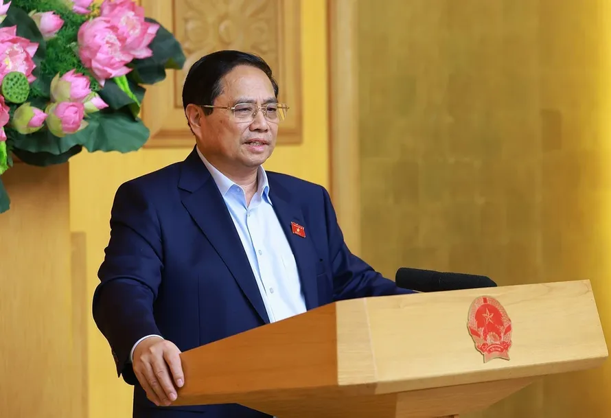 Thủ tướng Phạm Minh Chính phát biểu tại Hội nghị tổng kết đợt cao điểm đấu tranh ngăn chặn buôn lậu, gian lận thương mại, hàng giả. 
