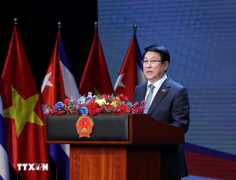 Chủ tịch nước Lương Cường phát biểu. Ảnh: Lâm Khánh/TTXVN.