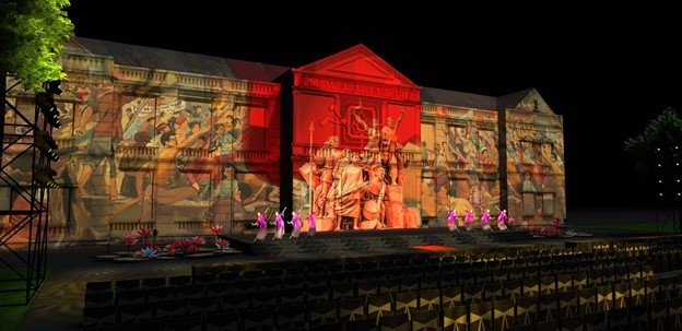 Phối cảnh sân khấu chương trình kỷ niệm tối 12/9 tại Bảo tàng Nghệ An - Xô Viết Nghệ Tĩnh.