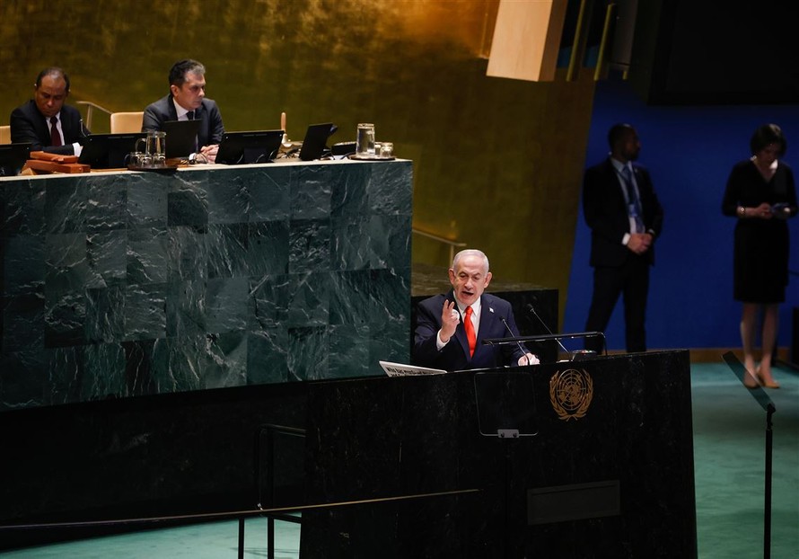 Thủ tướng Israel Benjamin Netanyahu phát biểu tại phiên thảo luận cấp cao Khoá họp thứ 80 Đại hội đồng LHQ ở New York, Mỹ, ngày 26/9/2025.