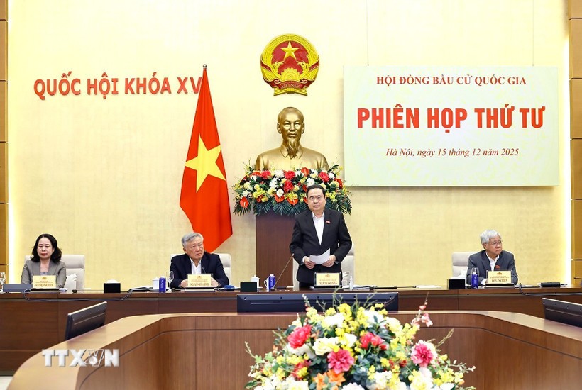 Chủ tịch Quốc hội Trần Thanh Mẫn, Chủ tịch Hội đồng Bầu cử Quốc gia phát biểu. Ảnh: Doãn Tấn/TTXVN.