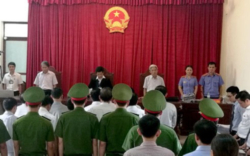 HĐXX sơ thẩm tuyên án các bị cáo tại TAND huyện Mỹ Đức.