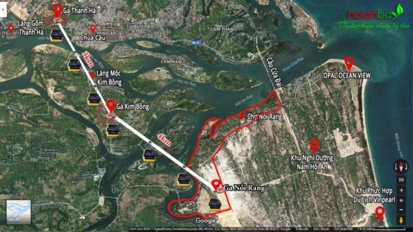 Phác thảo dự án cáp treo Hội An dài 7,6km.