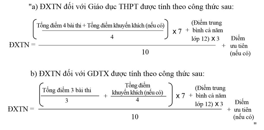 Công thức điểm xét công nhận tốt nghiệp 