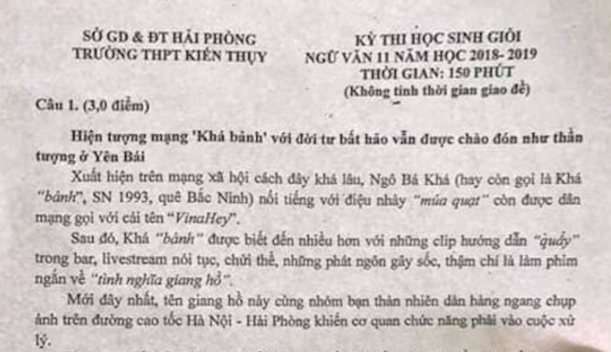 Hải Phòng: Nhân vật Khá “bảnh” xuất hiện trong đề thi HSG gây nhiều tranh cãi