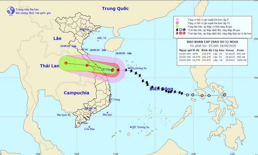 Vị trí và đường đi của bão số 5.