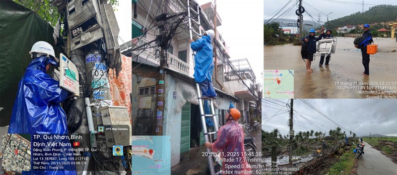 Khi nước tạm rút, các đội kỹ thuật của VNPT Gia Lai và VNPT Đắk Lắk lập tức có mặt để xử lý sự cố.