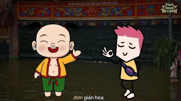 Nhân vật Tệu và Vui Vẻ dẫn dắt khán giả khám phá thế giới rối nước.