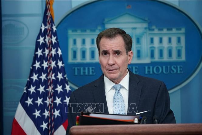 Người phát ngôn Hội đồng An ninh quốc gia Mỹ John Kirby phát biểu tại cuộc họp báo ở Washington, DC ngày 13/2/2023. Ảnh: AFP/TTXVN