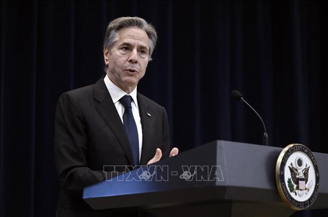 Ngoại trưởng Mỹ Antony Blinken phát biểu tại một sự kiện ở Washington, DC ngày 10/8/2023. Ảnh: AFP/TTXVN