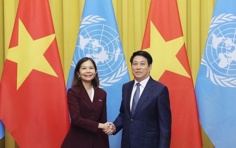 Chủ tịch nước Lương Cường tiếp bà Pauline Tamesis, Điều phối viên Thường trú Liên hợp quốc tại Việt Nam.