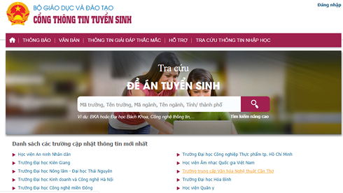 Cổng thông tin tuyển sinh của Bộ GD&ĐT tại địa chỉ https://thituyensinh.vn