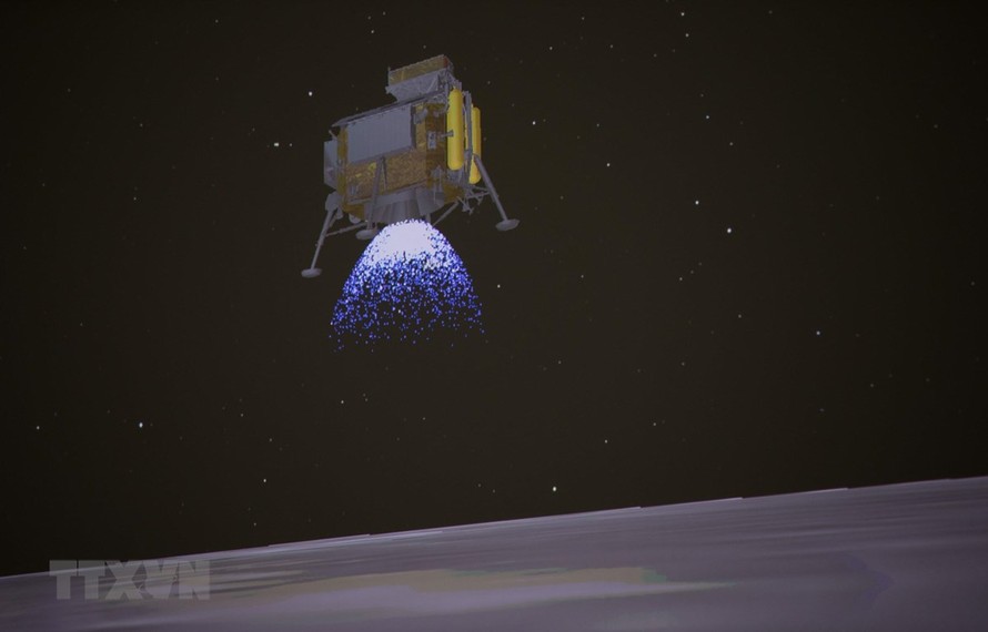 Tàu thăm dò vũ trụ Hằng Nga 4 của Trung Quốc hạ cánh mềm xuống bề mặt tối của Mặt Trăng ngày 3/1/2019. (Ảnh: THX/TTXVN)