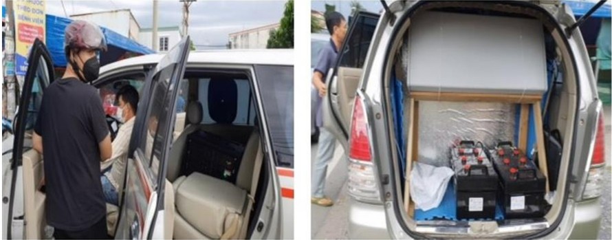 Hình ảnh nhóm đối tượng cùng trạm BTS giả mạo bị bắt giữ cùng phương tiện trong vụ việc liên quan ngày 31/10/2023. 