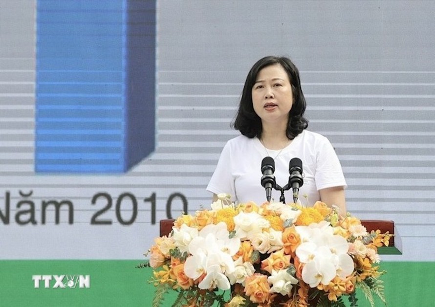 Bộ trưởng Bộ Y tế Đào Hồng Lan, Chủ tịch Hội đồng quản lý liên ngành Quỹ Phòng chống tác hại thuốc lá phát biểu.