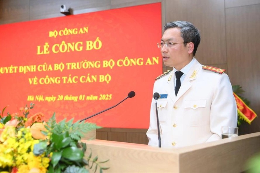 Đại tá Nguyễn Quốc Toản phát biểu tại buổi lễ (Ảnh: Bộ Công an). 