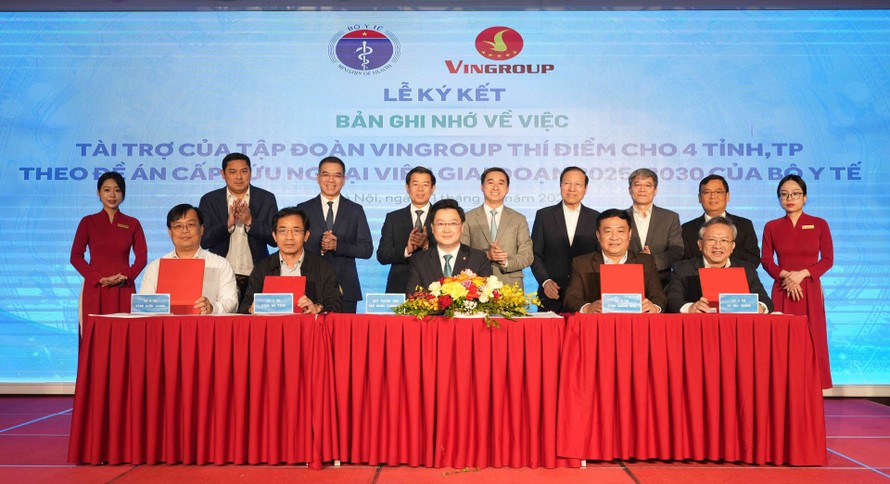 Vingroup đã ký kết Biên bản ghi nhớ hợp tác (MOU) triển khai thí điểm 'Đề án cấp cứu ngoại viện cấp quốc gia' với 4 địa phương là Hải Phòng, Hà Tĩnh, Khánh Hòa và Kiên Giang.