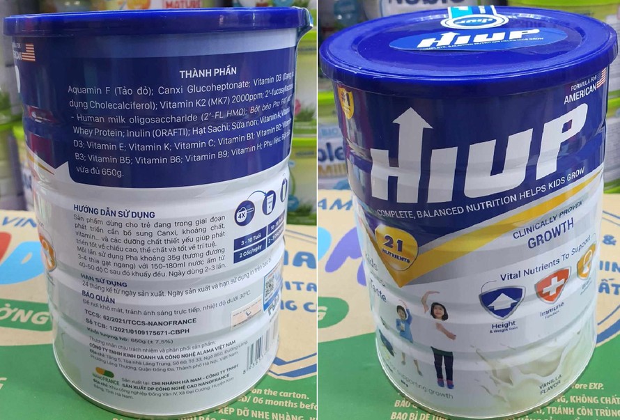 Dù quảng cáo là loại sữa "chính hãng", có tác dụng giúp trẻ em cao hơn; nhưng ngay trên bao bì, Hiup lại không “dám” tự nhận là sữa.