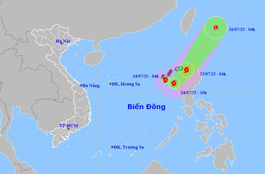 Đường đi và vị trí của bão số 4. (Ảnh: thoitietvietnam).