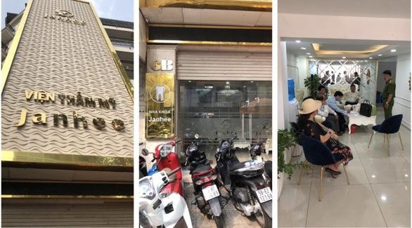 “Viện thẩm mỹ Janhee” và “Nha khoa Janhee” ở cùng một địa chỉ cung cấp dịch vụ chăm sóc da và phẫu thuật thẩm mỹ không phép trên địa bàn quận 3 - Ảnh: Sở Y tế TP.HCM cung cấp