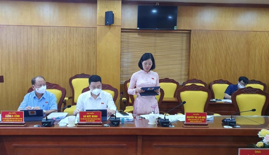 Đại biểu Quốc hội tỉnh Lào Cai thảo luận tại tổ. (Ảnh: VOV)