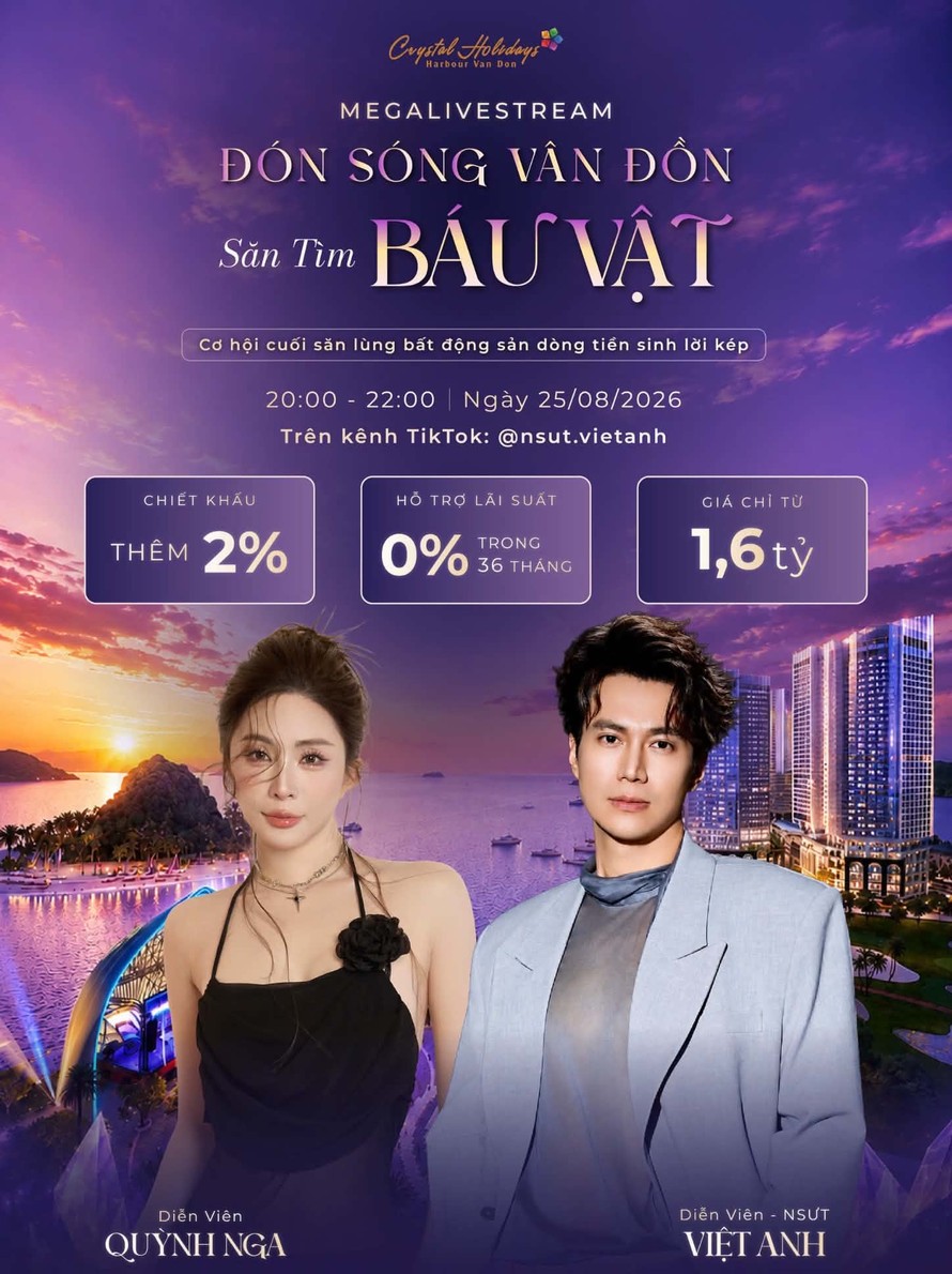 Con trai “Người phán xử” - diễn viên Việt Anh lần đầu xuất hiện công khai trên live bất động sản nghỉ dưỡng cùng bạn gái 