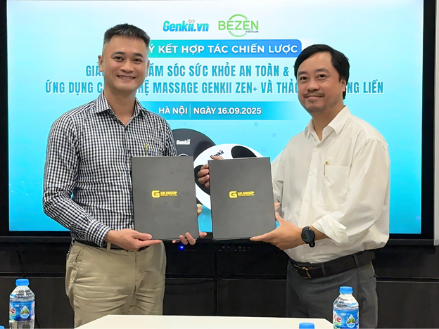 Khoảnh khắc giữa hai đại diện Bezen và Genkii — nền tảng cho việc đưa các giải pháp chăm sóc sức khỏe hiện đại đến gần hơn với người tiêu dùng Việt.