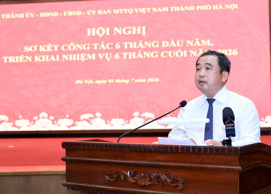 Bí thư Thành ủy Hà Nội Trần Đức Thắng phát biểu tại hội nghị