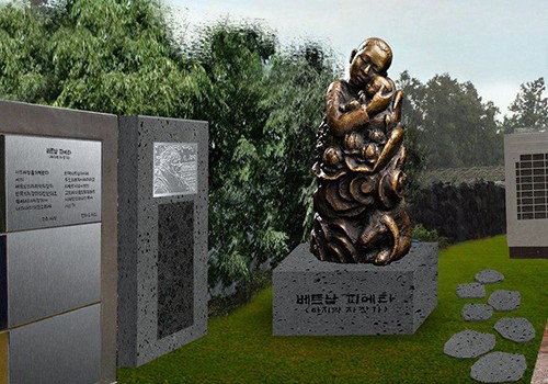 Phối cảnh đặt tượng Pieta Việt Nam tại Trung tâm Hòa bình St. Francis, Jeju (Hàn Quốc).
