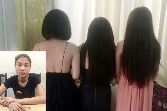 Nguyễn Thị Thương và các đối tượng bán dâm bị bắt giữ.
