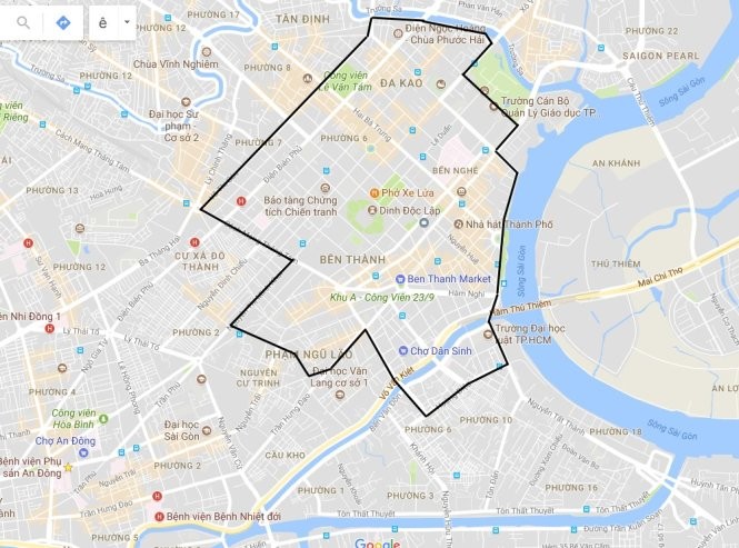 Vành đai các tuyến đường Võ Thị Sáu - Cách Mạng Tháng 8 - Nguyễn Thị Minh Khai - Cống Quỳnh - Nguyễn Cư Trinh - Nguyễn Thái Học - cầu Ông Lãnh - Vĩnh Phước - Hoàng Diệu - Nguyễn Tất Thành - Tôn Đức Thắng - Nguyễn Bỉnh Khiêm - Nguyễn Thị Minh Khai - Hoàng 