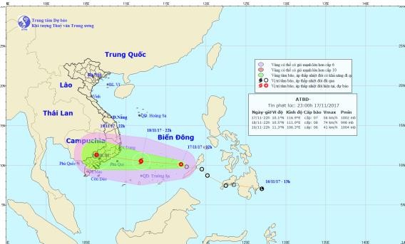 Hình ảnh đường đi của áp thấp nhiệt đới. Ảnh: TTKTTVQG