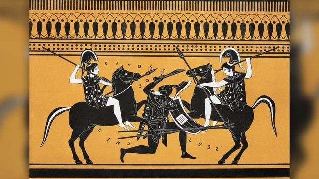 Một hình ảnh minh họa các chiến binh Amazons trong chiến đấu, từ Bộ sưu tập des vases grecs de le Comte de M Lamberg, quyển II, Bảng 17, Paris, từ năm 1813 đến năm 1824, của Alexandre de Laborde.