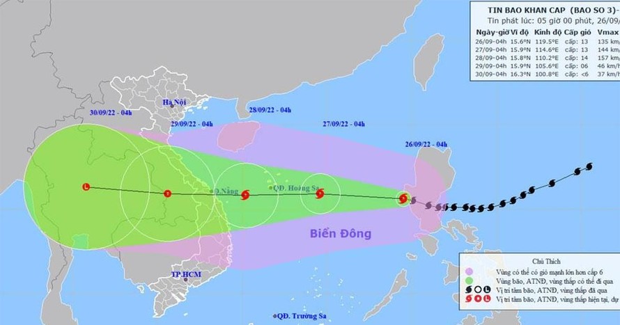 Bão số 4 mạnh cấp 12-13, cách quần đảo Hoàng Sa 810 km về phía Đông
