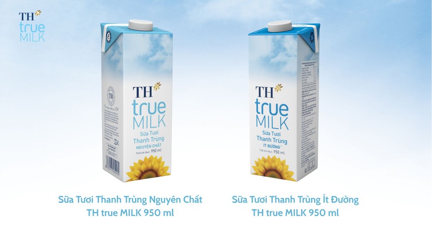 Dòng sữa tươi thanh trùng mới của TH true MILK có giá bán lẻ 46.100 VNĐ/hộp 950ml 